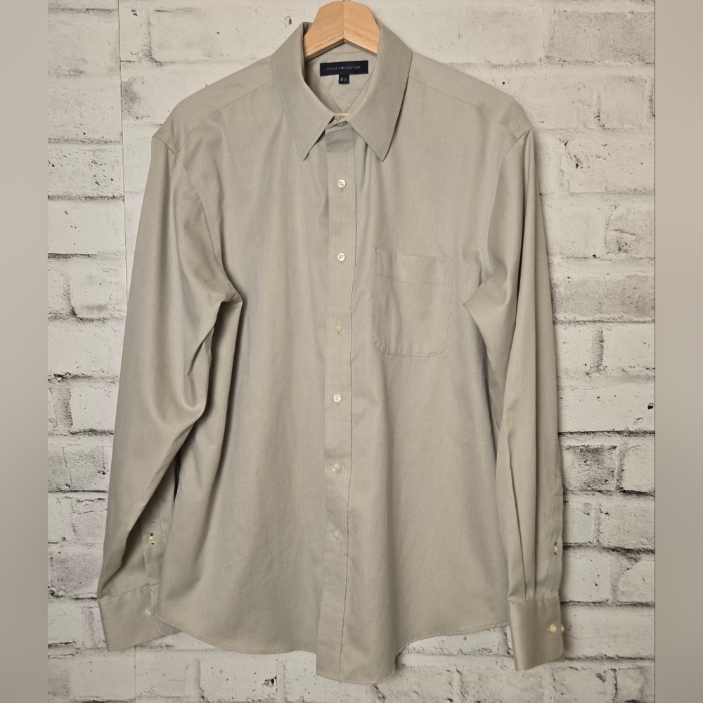 Tommy Hilfiger Tommy Traveler Dress Shirt 16.5 34/35 Gray Cotton Button Up